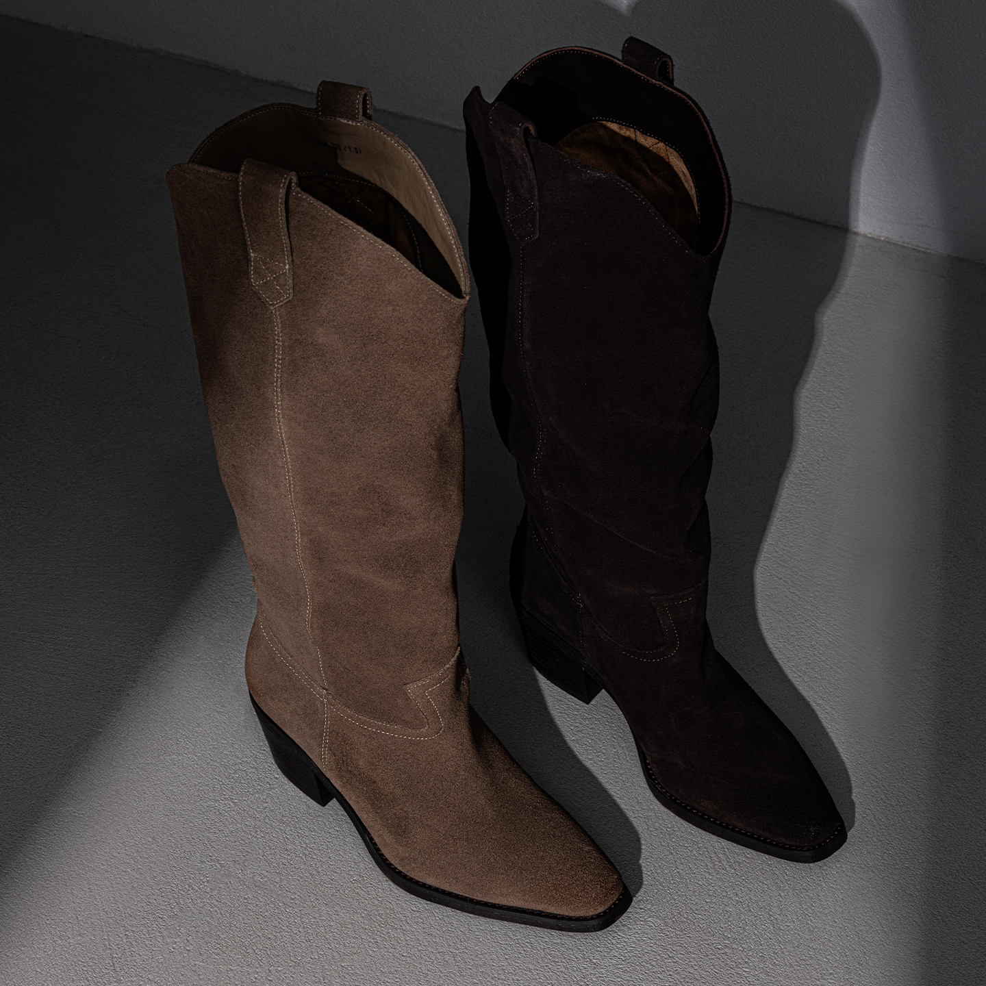 曼晨真皮堆堆靴粗跟长筒靴时装靴