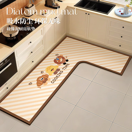 卡通L型厨房专用地垫硅藻泥防油防水可擦免洗耐脏脚垫子防滑7字型