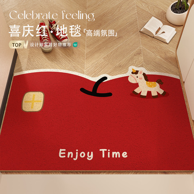 卡通红色新年小马大门口地垫脚垫