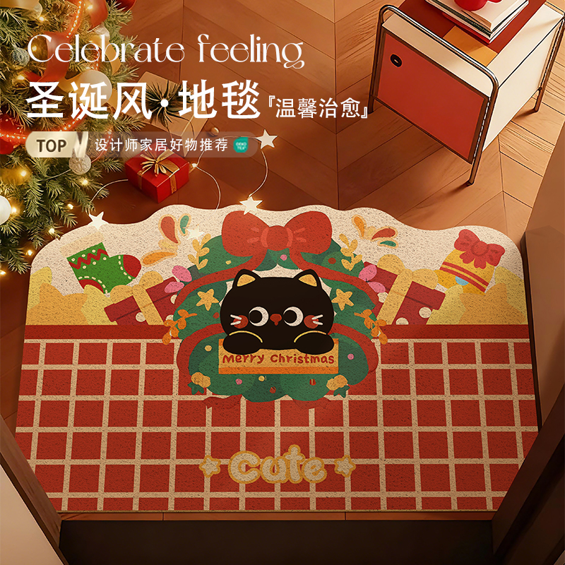 圣诞节家用装饰入门耐脏地垫脚垫