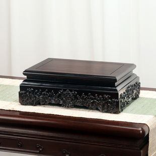 实木黑檀木长方正方鱼缸摆件花瓶盆景玉石佛像神像奇石头底座木托