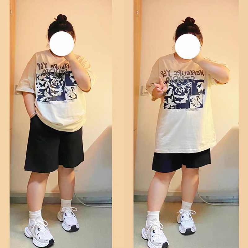 大码女装黑色直筒五分裤r女胖mm夏季宽松高腰显瘦裤子遮肚休闲短