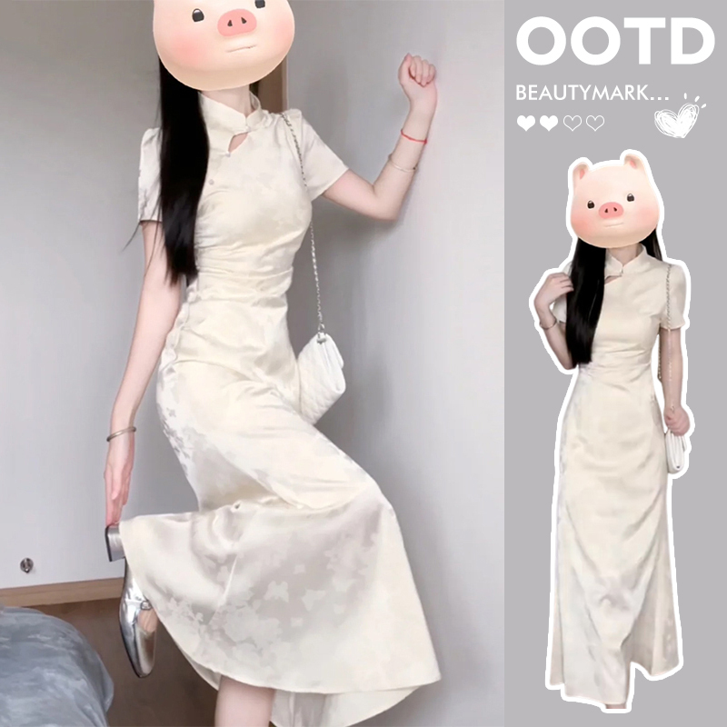 改良旗袍连衣裙子夏季新中式国风女装气质收腰绝美长裙2025年新款