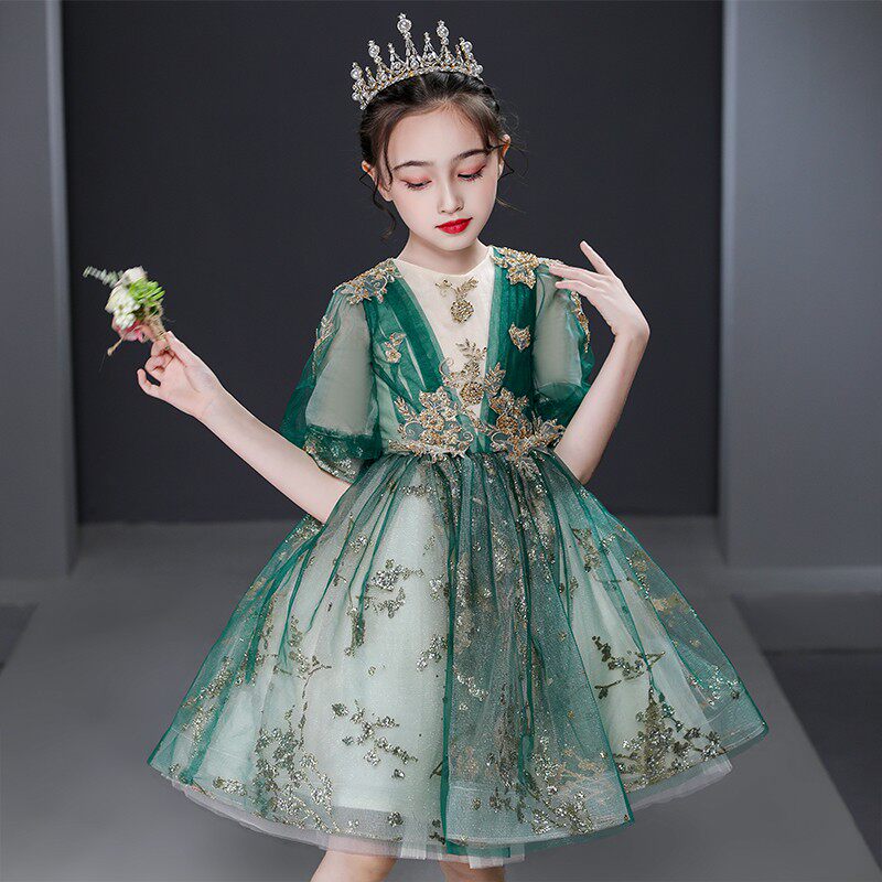 女童公主裙蓬蓬纱儿童礼服洋气小孩花童婚纱高端钢琴表演服装冬季