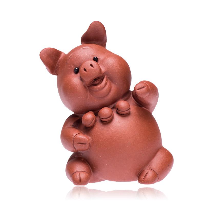 茶宠摆件精品紫砂可养金猪雕塑可爱小猪生肖猪茶玩茶盘家居装饰品