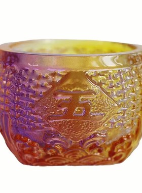 五谷丰登缸摆件米缸琉璃粉紫黄客厅办公室水晶装饰品开业乔迁礼品