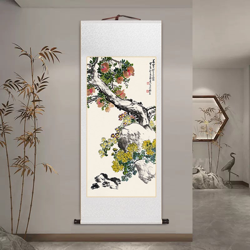 名家中式花鸟卷轴挂画古典花卉客厅玄关装饰画办公室书房茶室壁画图片