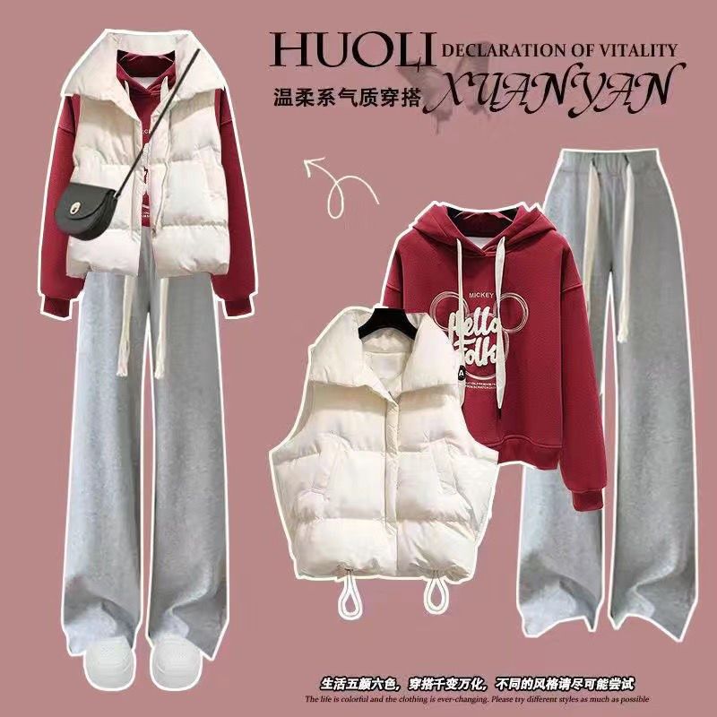 冬季大童女装12-15岁加绒卫衣三件套13初中学生14休闲网红套装16
