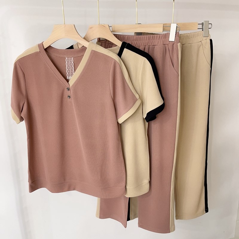 妈妈装夏款套装中年女短袖t恤上衣中老年夏季时尚薄款休闲两件套