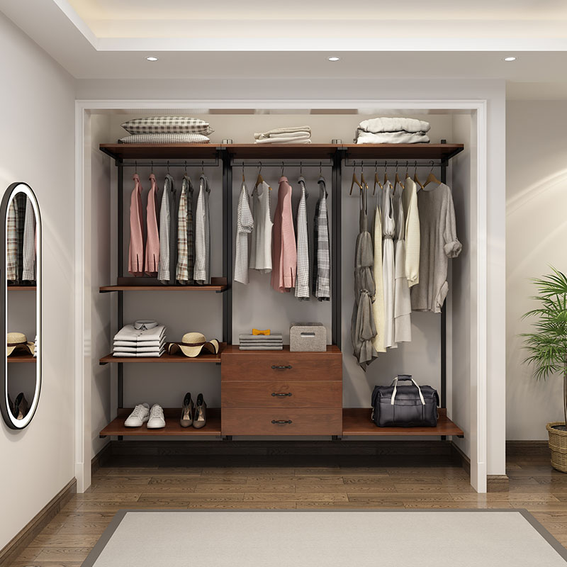 开放式无门衣柜卧室金属衣架铁艺挂衣架步入式衣帽间置物架挂墙式