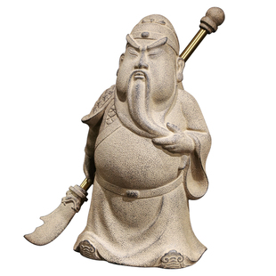 武财神关公摆件新中式仿古工艺品室内装饰展示柱底座招财开业礼品