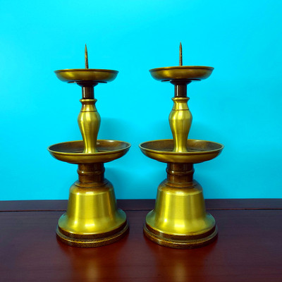 烛台黄铜大小号灯台 蜡台 供奉摆件 寺庙宮观道观道堂用品