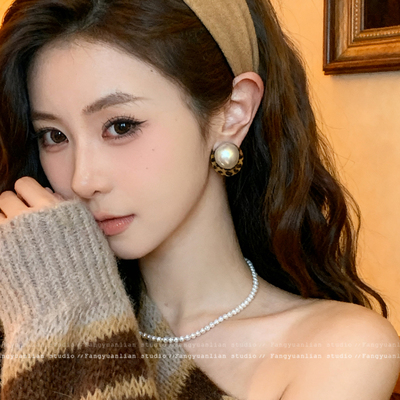 复古美拉德豹纹珍珠耳环