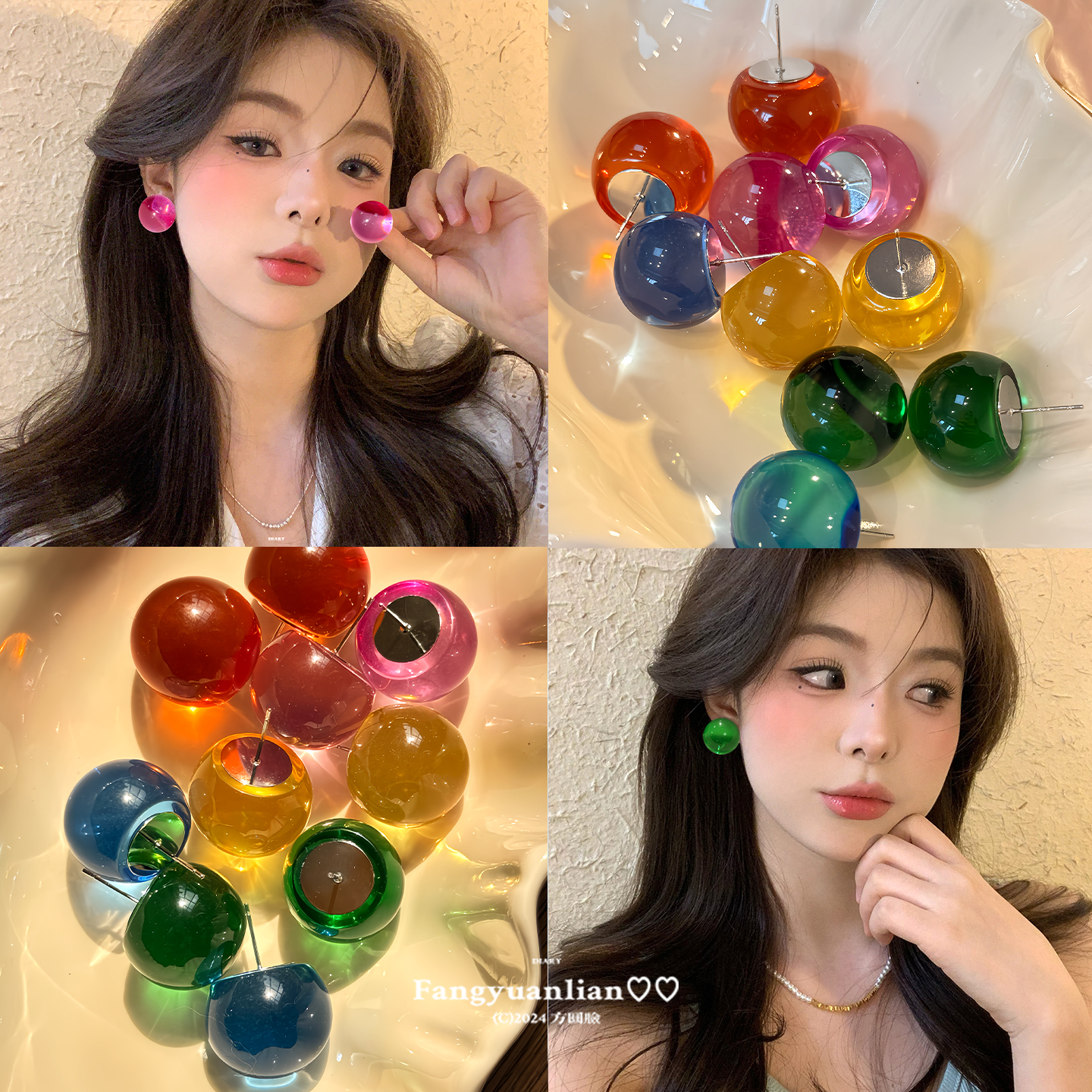 果冻泡泡 多巴胺彩色透明圆球耳钉女2025新款耳环适合夏天的耳饰