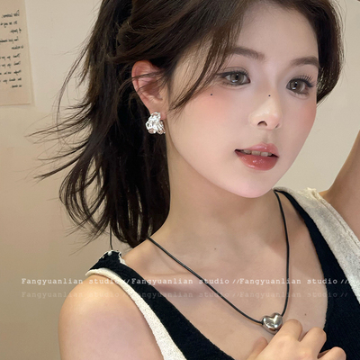 复古港风银色圈圈耳钉女