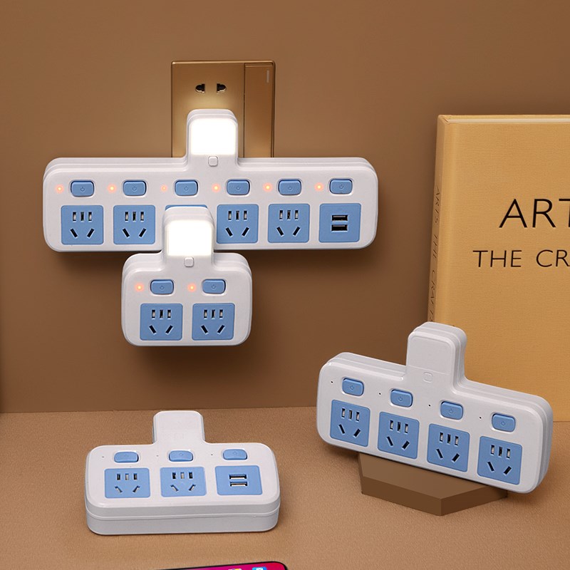 纯铜插座面板多孔转换器独立开关夜灯一转二三插头usb插线板