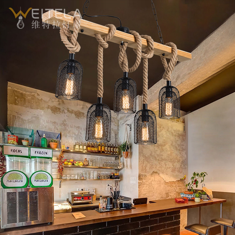 工业风创意复古怀旧服装店灯具个性餐厅酒吧台装饰植物麻绳吊灯