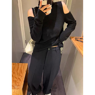 女装 拖地阔腿裤 黑色休闲裤 裤 子女春秋胖妹妹高腰显瘦直筒西装 大码
