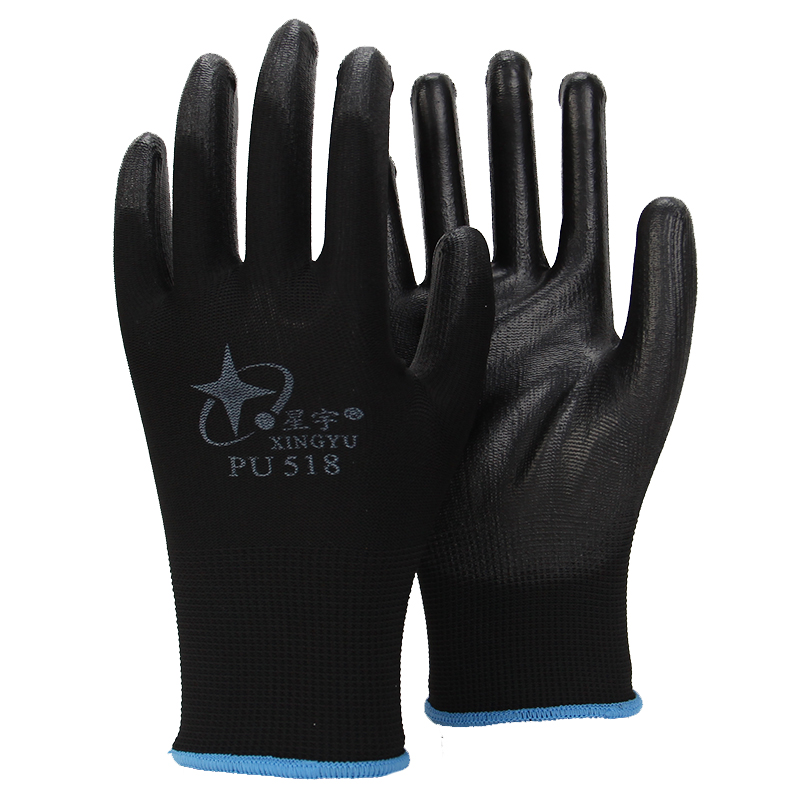 星宇PU518手套透气劳保尼龙手套打包防静电子厂干活手套薄款男女