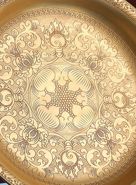 慧宝纯黄铜雕花供果糕点盘藏式吉祥曼扎茶托贡盘家居多用托盘