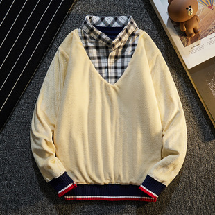 男童假两件毛衣2023新款秋装冬季加厚儿童打底衫学院风针织衫童装