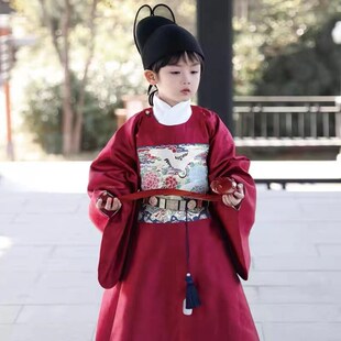 租男童汉服明制圆领袍中国风婚礼小花童服装全家服中秋节汉服走秀