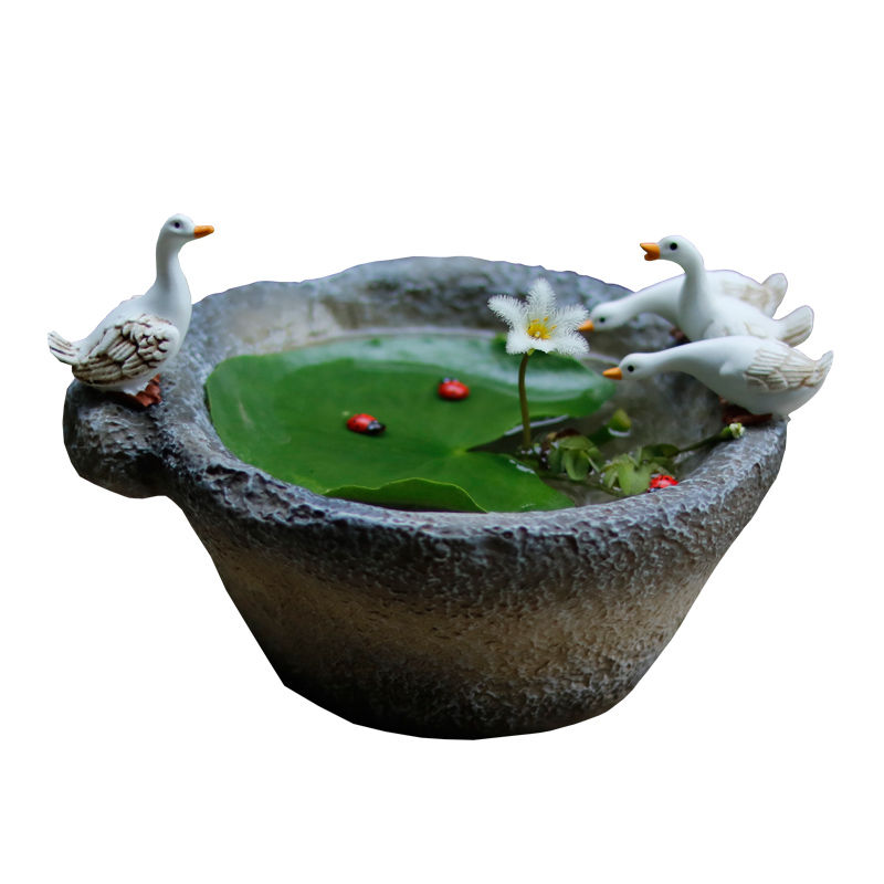 创意铜钱草碗莲水培小白鸭子花盆摆件个性装饰仿石臼多肉盆栽礼物