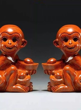 花梨木猴子雕刻摆件十二生肖猴木头猴属猴家居办公装饰工艺品送礼