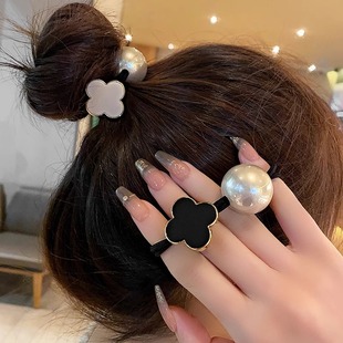 2025新款四叶草简约珍珠发绳女时尚马尾发圈扎丸子头皮筋头绳发饰