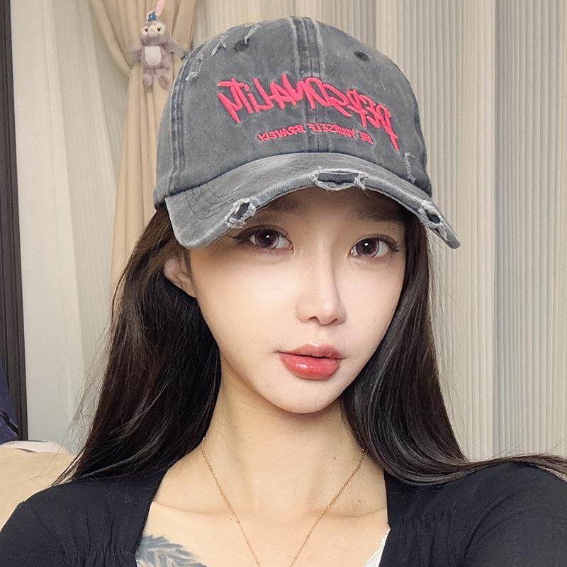 聚盛优品新款韩版情侣街头潮牌字母刺绣水洗软顶棒球帽女鸭舌帽子