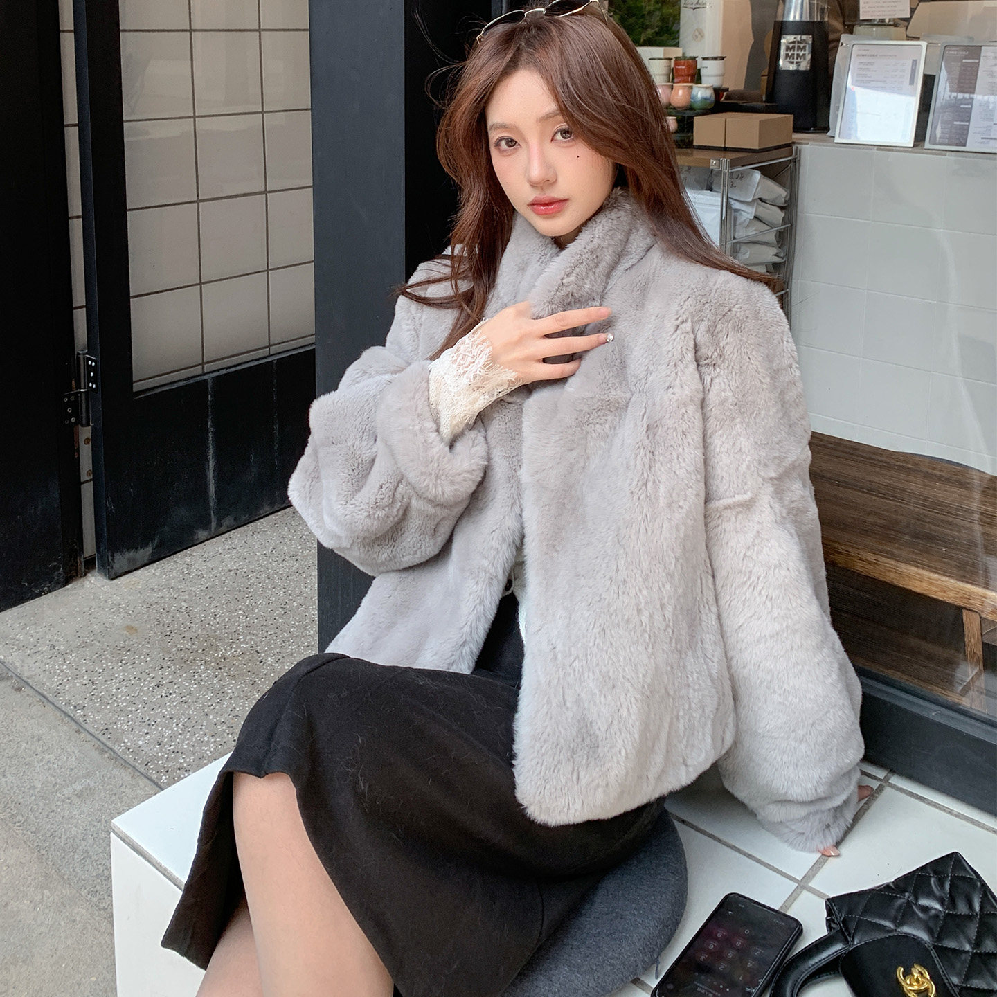 年轻款獭兔毛韩系美拉德皮草外套