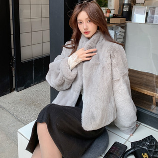 立领加厚 海宁高品质女装 新年轻款 獭兔毛韩系美拉德皮草外套女长袖