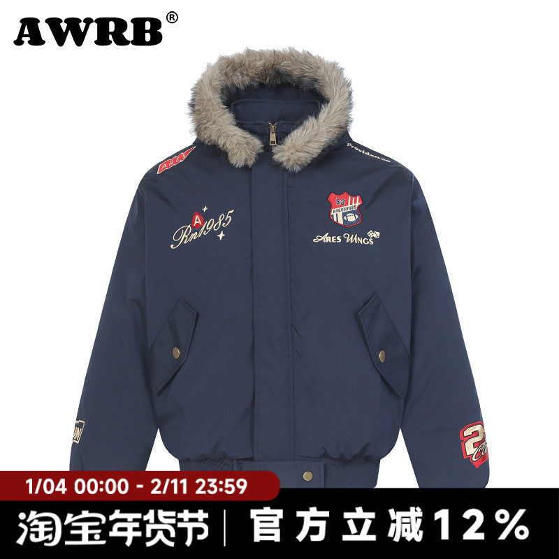 AWRB美式复古刺绣徽章座山雕棉衣外套男女冬季小众加厚保暖夹克,男装,夹克,淘宝优惠券,粉丝福利购,淘宝优惠卷