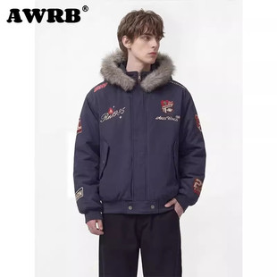 AWRB美式 小众加厚保暖夹克 复古刺绣徽章座山雕棉衣外套男女冬季