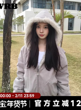 AWRB美式复古毛领短款座山雕棉服男女款连帽加厚情侣保暖宽松外套