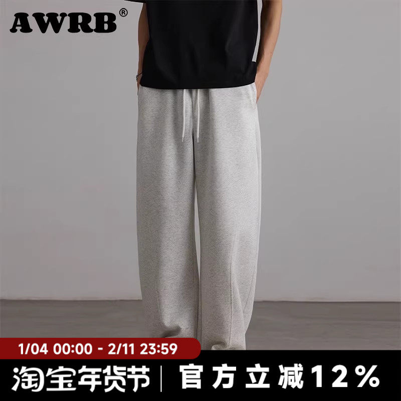 AWRB高级感通勤拼接弧线弯刀卫裤休闲阔腿裤男女美式宽松长裤子,男装,卫裤,淘宝优惠券,粉丝福利购,淘宝优惠卷