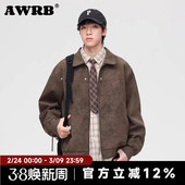 潮牌宽松百搭潮流夹克休闲外套 新款 AWRB美式 复古翻领皮衣男春秋季