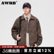 潮牌宽松百搭潮流夹克休闲外套 新款 AWRB美式 复古翻领皮衣男春秋季