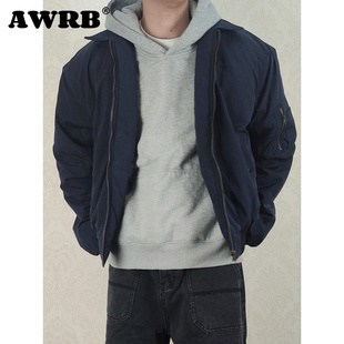 AWRB美式 复古cleanfit翻领刺绣棉服男宽松休闲百搭简约外套