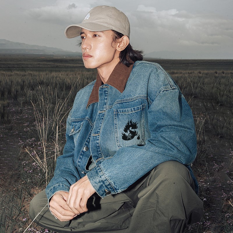STA 国潮美式火焰星标牛仔外套男女春秋复古休闲夹克百搭翻领上衣