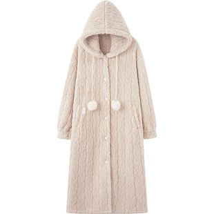 马克公主珊瑚绒睡衣睡袍女秋冬季加绒加厚可爱连帽浴袍长款家居服