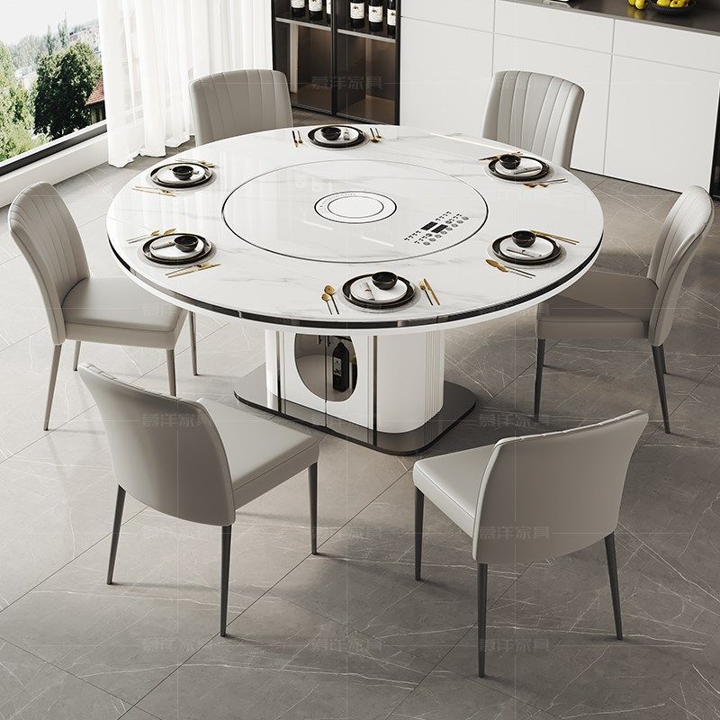2024新款岩板多功能餐桌椅组合轻奢伸缩折叠方圆两用80cm内嵌转盘,住宅家具,岩板餐桌,淘宝优惠券,粉丝福利购,淘宝优惠卷