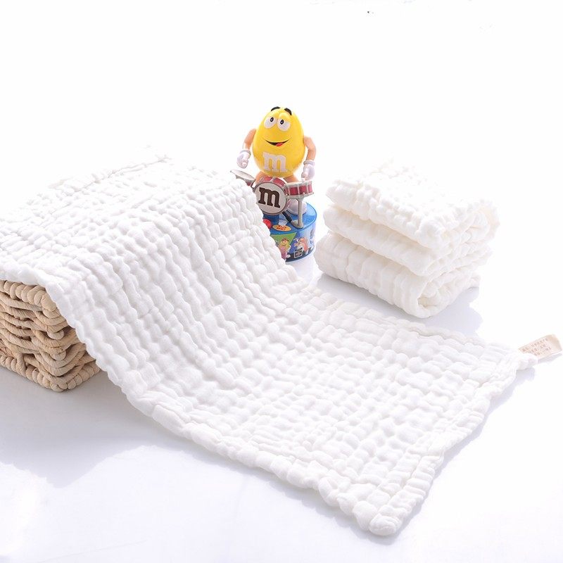 儿童毛巾洗脸纯棉柔软纱布毛巾长方形白色宝宝6层吸水泡泡洗澡巾