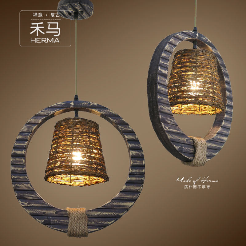 美式乡村麻绳藤艺吊灯创意网咖饭厅茶室灯竹艺藤编禅意吧台单吊灯,家装灯饰光源,客厅吊灯,淘宝优惠券,粉丝福利购,淘宝优惠卷