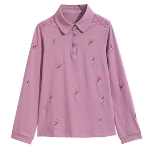 t恤女2024春装 中老年妈妈上衣打底衫 新款 polo衫 气质大码 纯棉长袖