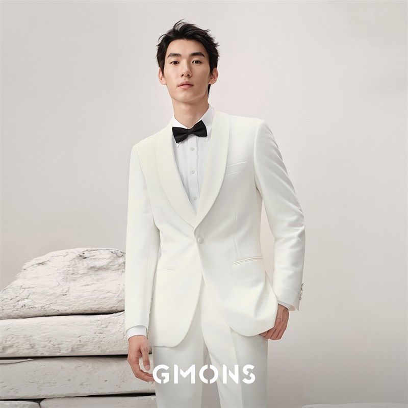 吉约蒙西装男士套装结婚新郎新款白色高级感休闲商务正装西服外套