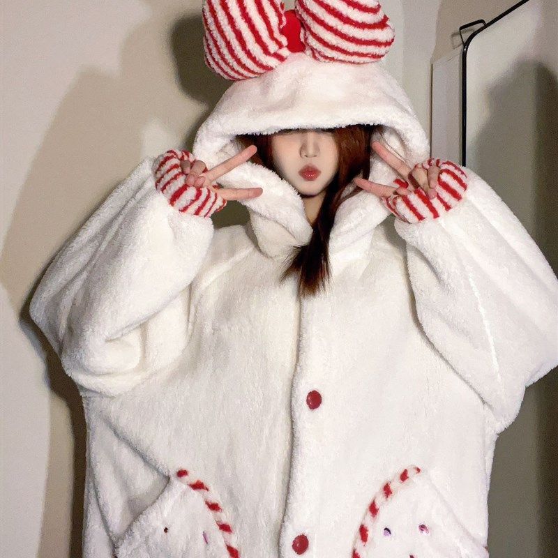 公主风蝴蝶结连帽珊瑚绒睡衣女冬款新款加绒加厚毛绒长款睡裙睡袍,女士内衣/男士内衣/家居服,睡袍/浴袍,淘宝优惠券,粉丝福利购,淘宝优惠卷