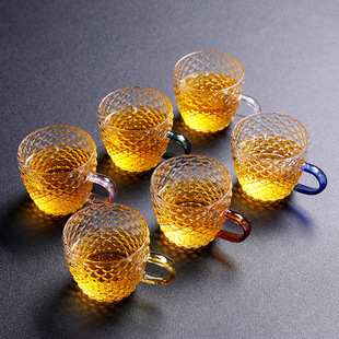 透明玻璃主人杯茶杯彩色男士 锤纹个人专用品茗杯 茶具单杯带把日式