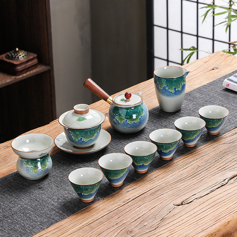 新款2024哥窑手绘功夫茶具套组轻奢高档家用简约泡茶茶壶盖碗茶杯
