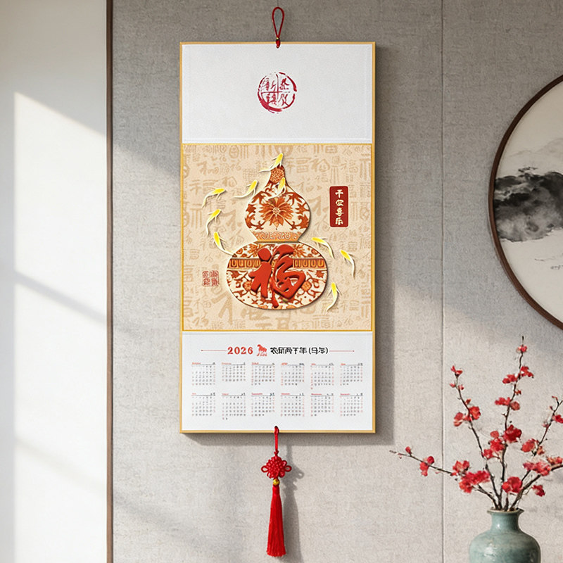 2026年福字葫芦挂历新中式传统装饰挂历定制马年家用日历年历吉祥